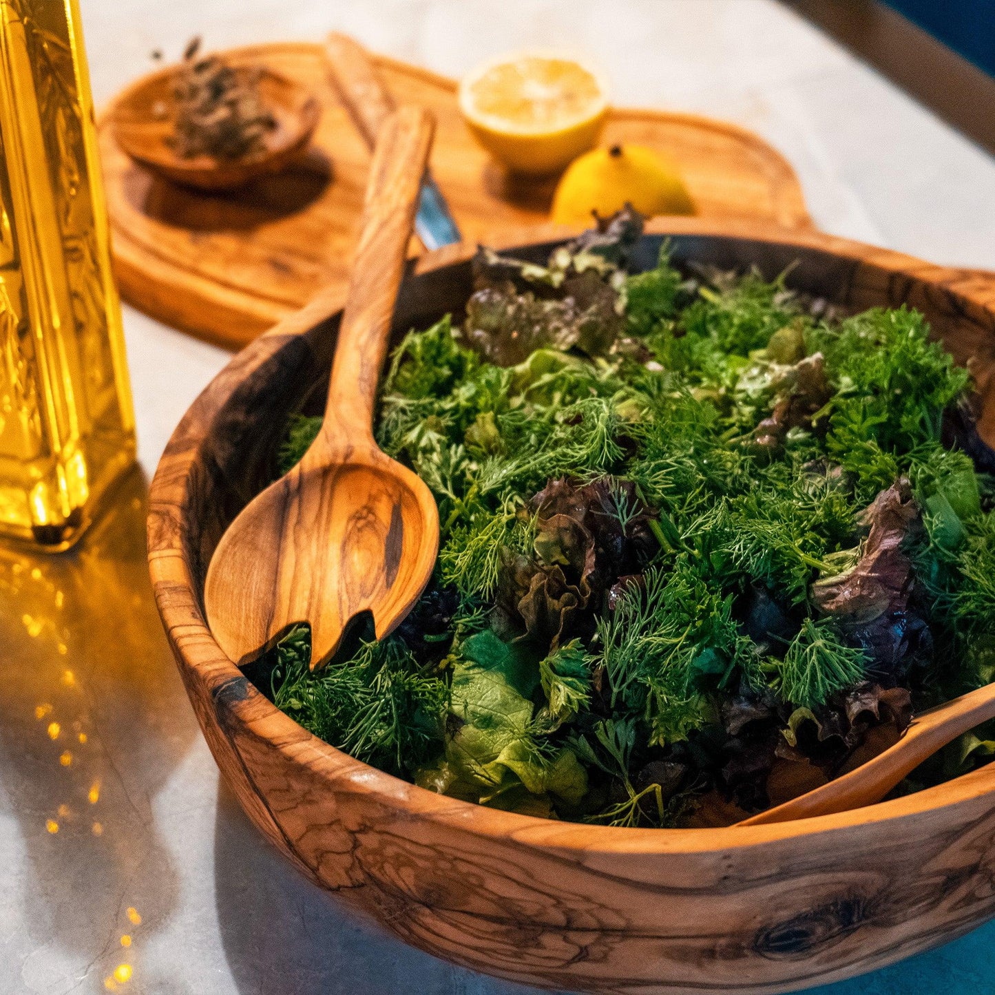 Wooden Kitchen Utensils and Large Wooden Salad BowlSalad 